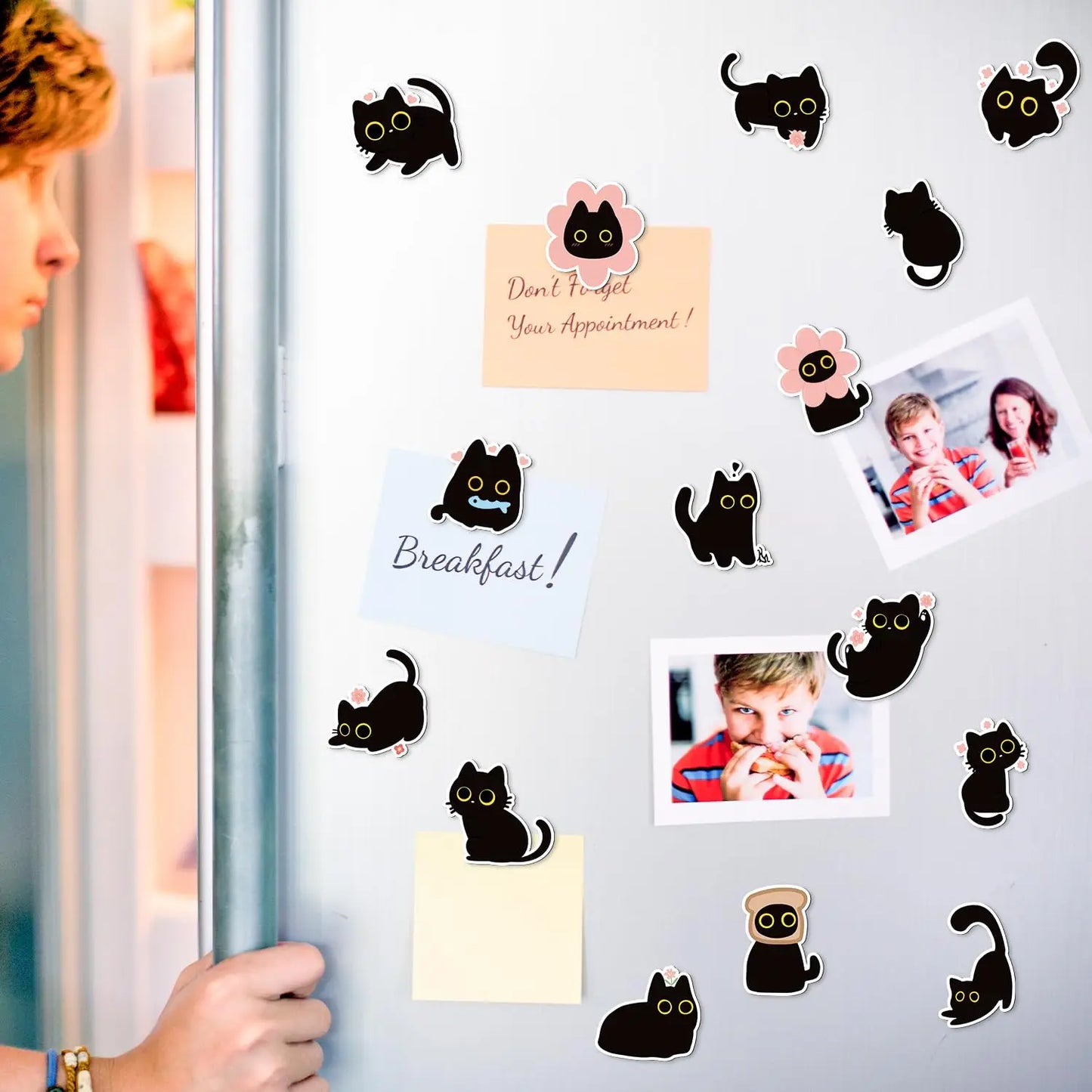 MeowMix™ – 25pcs Cute Black Cat Fridge Magnets Set | Funny & Floral Decor for Cat Lovers