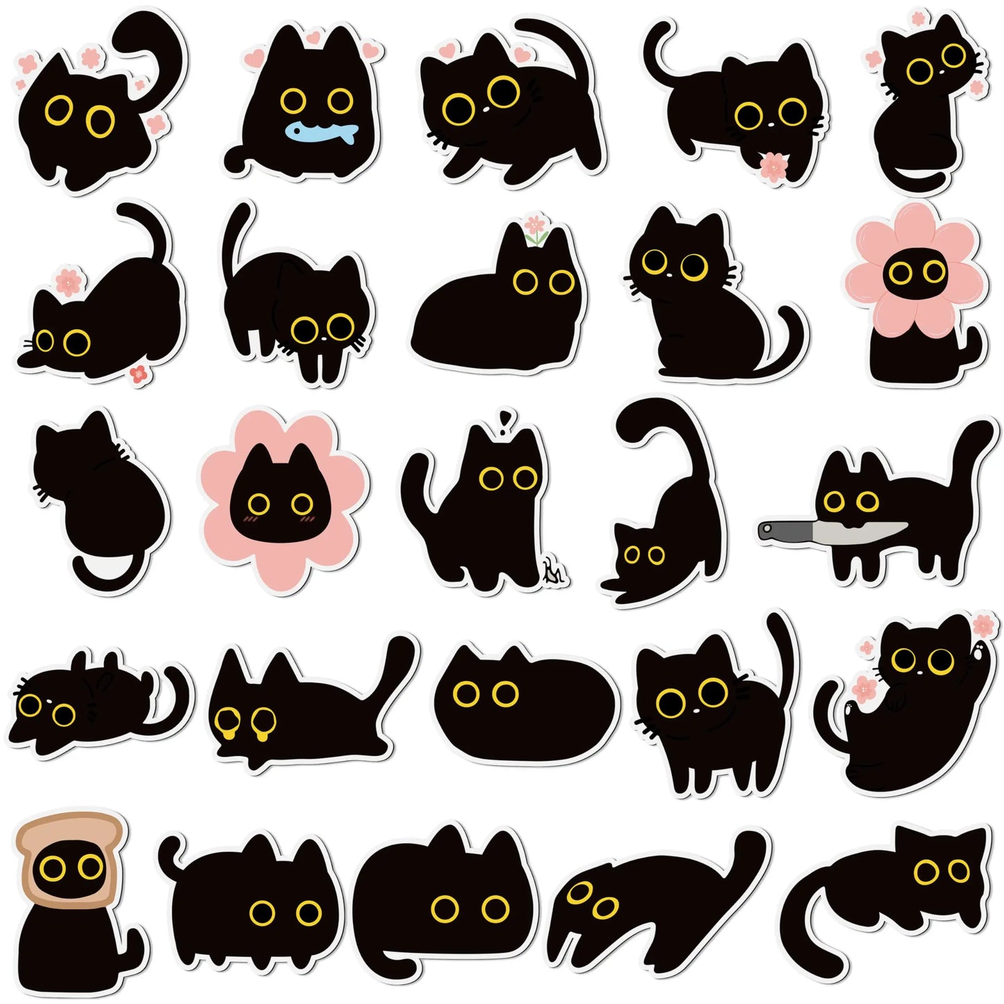 MeowMix™ – 25pcs Cute Black Cat Fridge Magnets Set | Funny & Floral Decor for Cat Lovers