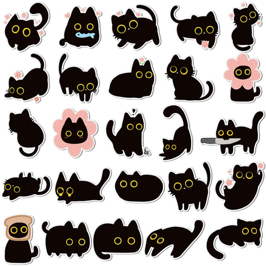 MeowMix™ – 25pcs Cute Black Cat Fridge Magnets Set | Funny & Floral Decor for Cat Lovers