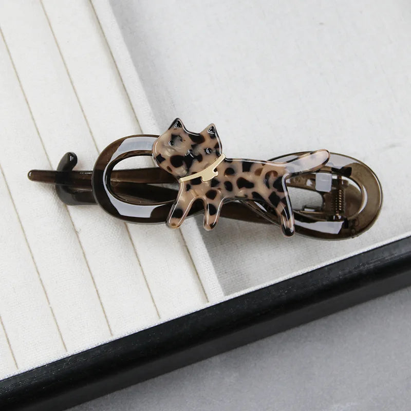 Leopard Chic Cat Hair Clip – Elegant Bun & Twist Claw for Stylish Looks